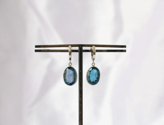 London Blue Topaz Drop Earrings in 925 Silver – Handmade Everyday Gemstone Jewelry