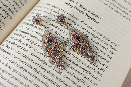 Multi Sapphire Wing Drop Earrings in 925 Silver – Designer Statement Fine Jewelry