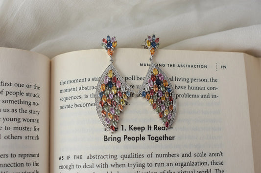 Multi Sapphire Wing Drop Earrings in 925 Silver – Designer Statement Fine Jewelry