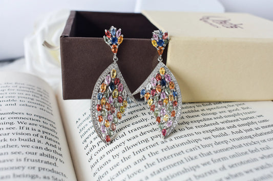 Multi Sapphire Wing Drop Earrings in 925 Silver – Designer Statement Fine Jewelry