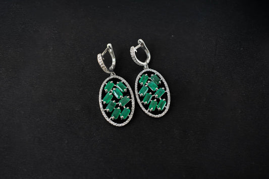 Emerald Halo Drop Earrings in 925 Silver – Designer Statement Gemstone Jewelry