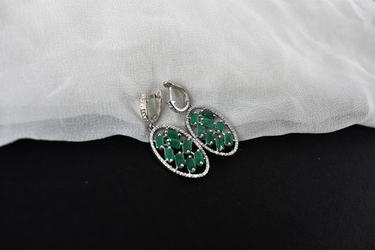Emerald Halo Drop Earrings in 925 Silver – Designer Statement Gemstone Jewelry
