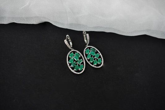 Emerald Halo Drop Earrings in 925 Silver – Designer Statement Gemstone Jewelry