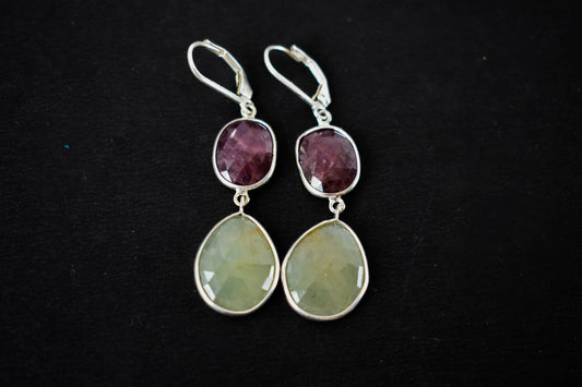 Two-Stone Sapphire Drop Earrings in 925 Silver – Designer Multi Gemstone Jewelry