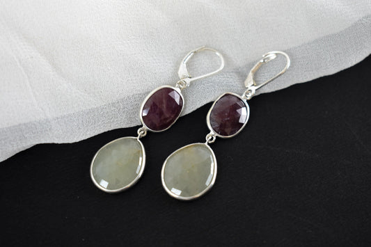 Two-Stone Sapphire Drop Earrings in 925 Silver – Designer Multi Gemstone Jewelry