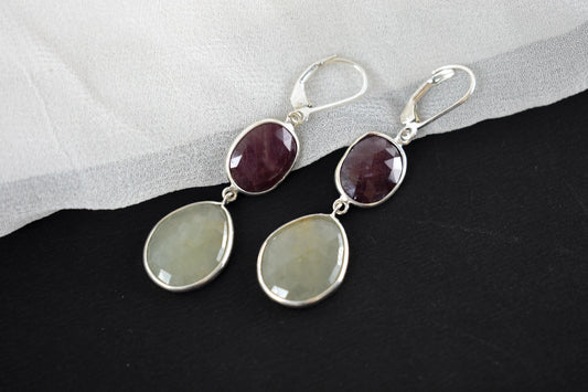 Two-Stone Sapphire Drop Earrings in 925 Silver – Designer Multi Gemstone Jewelry