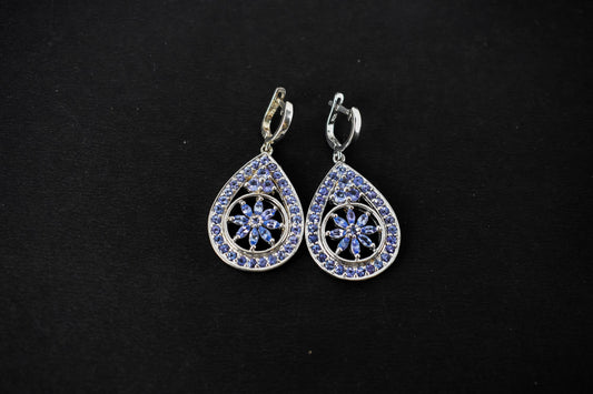 Tanzanite Cluster Pendant Drop Earrings in 925 Silver – Statement Gemstone Jewelry