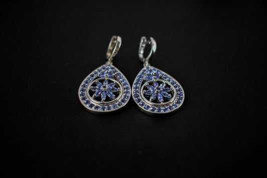 Tanzanite Cluster Pendant Drop Earrings in 925 Silver – Statement Gemstone Jewelry