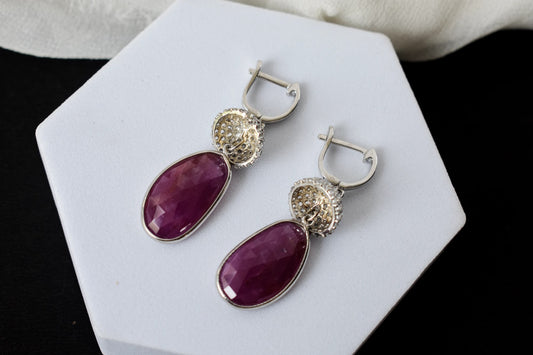 Ruby Teardrop Disco Earrings in 925 Silver – Designer Statement Gemstone Jewelry