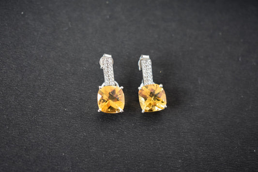 Citrine Bar-Top Drop Earrings in 925 Silver – Designer Everyday Gemstone Jewelry