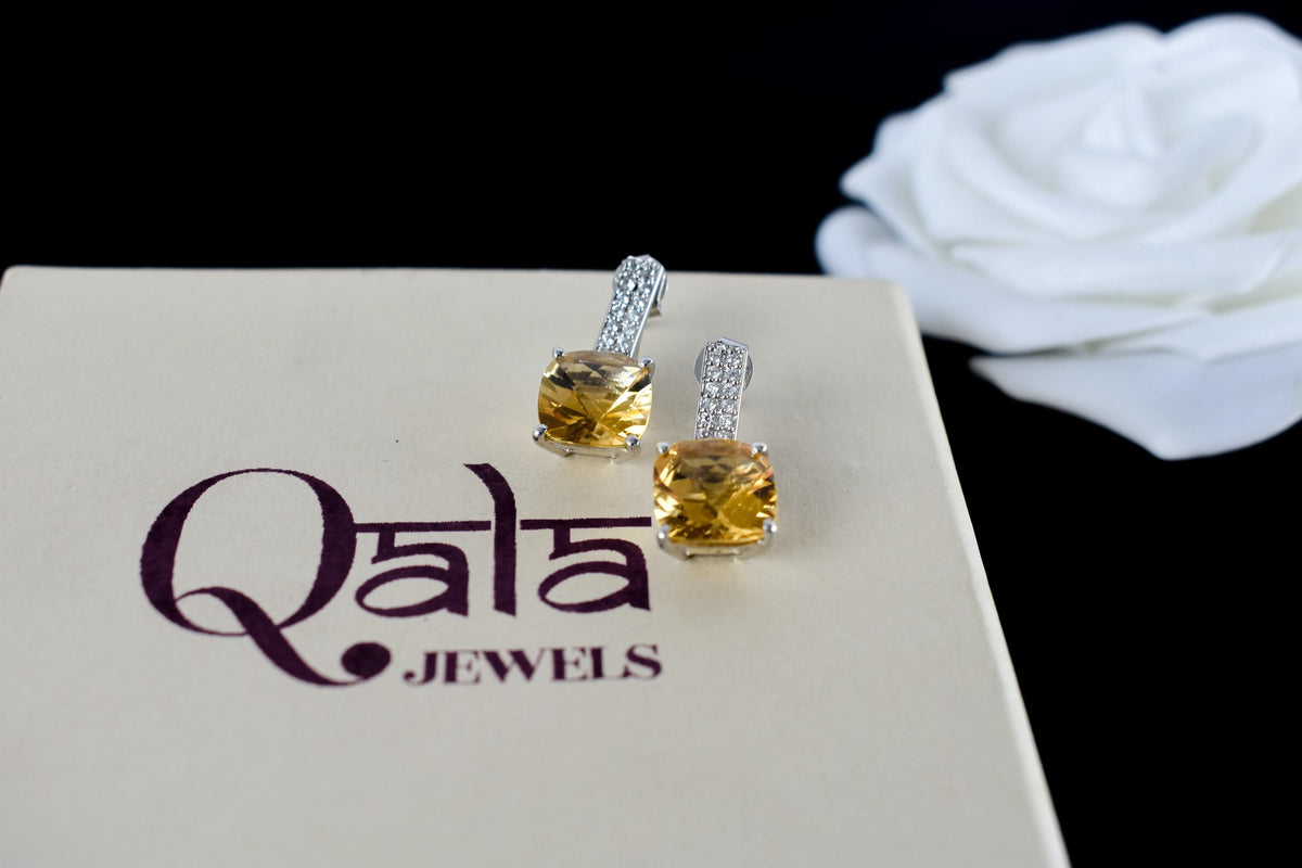 Citrine Bar-Top Drop Earrings in 925 Silver – Designer Everyday Gemstone Jewelry