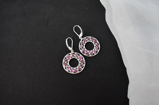 Ruby Wreath Drop Earrings in 925 Silver – Handmade Open Circle Statement Jewelry