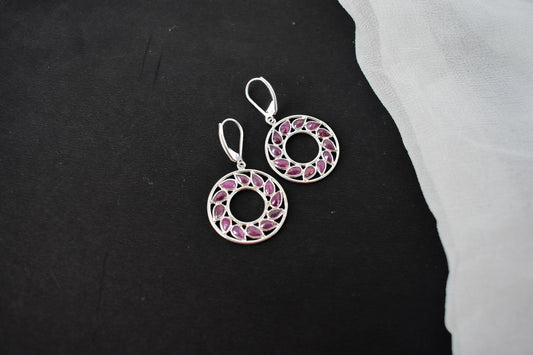 Ruby Wreath Drop Earrings in 925 Silver – Handmade Open Circle Statement Jewelry