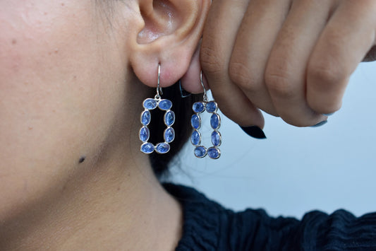 Tanzanite Link Drop Earrings in 925 Silver – Handmade Open Frame Gemstone Jewelry