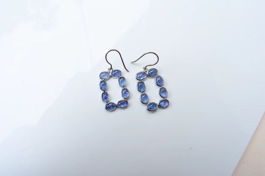 Tanzanite Link Drop Earrings in 925 Silver – Handmade Open Frame Gemstone Jewelry