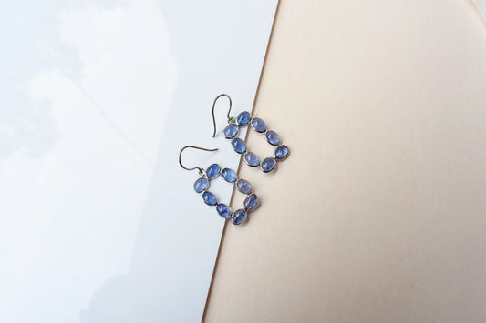 Tanzanite Link Drop Earrings in 925 Silver – Handmade Open Frame Gemstone Jewelry