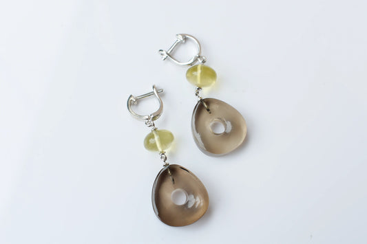 Smoky Quartz Lemon Quartz Drop Earrings in 925 Silver – Handmade Everyday Jewelry