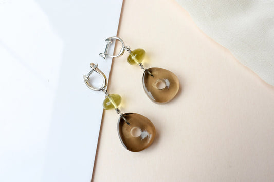 Smoky Quartz Lemon Quartz Drop Earrings in 925 Silver – Handmade Everyday Jewelry