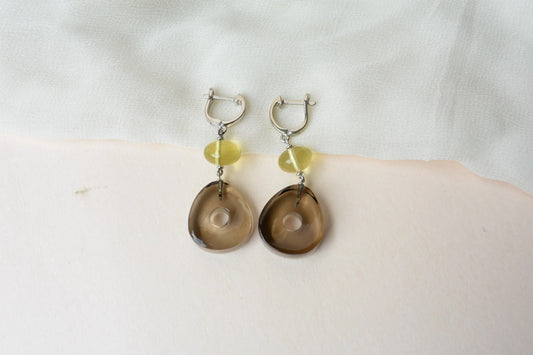 Smoky Quartz Lemon Quartz Drop Earrings in 925 Silver – Handmade Everyday Jewelry