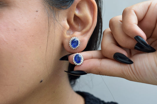 Blue Sapphire Halo Stud Earrings in 925 Silver – Classic Everyday Gemstone Jewelry