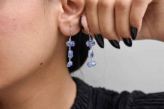 Tanzanite Graduated Drop Earrings in 925 Silver – Handmade Statement Gemstone Jewelry