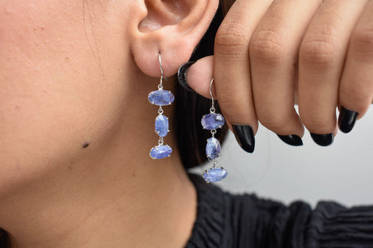 Tanzanite Graduated Drop Earrings in 925 Silver – Handmade Statement Gemstone Jewelry