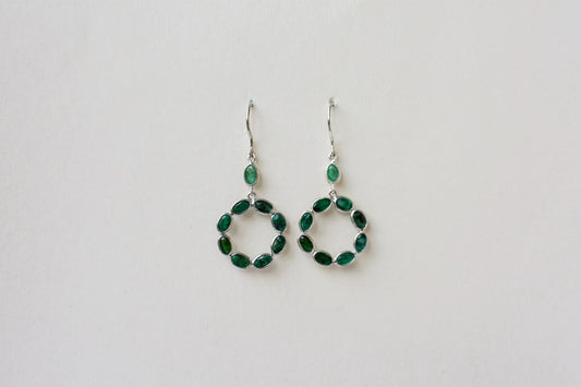 Emerald Wreath Drop Earrings in 925 Silver – Designer Open Circle Gemstone Jewelry