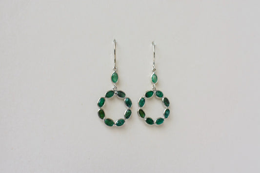 Emerald Wreath Drop Earrings in 925 Silver – Designer Open Circle Gemstone Jewelry