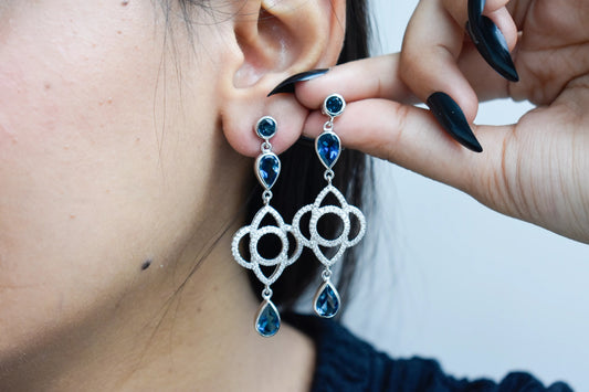 London Blue Topaz Chandelier Earrings in 925 Silver – Statement Gemstone Jewelry