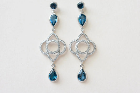 London Blue Topaz Chandelier Earrings in 925 Silver – Statement Gemstone Jewelry