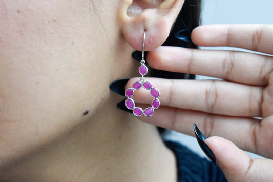 925 Silver Ruby Wreath Drop Earrings – Handmade Open Circle Statement Jewelry