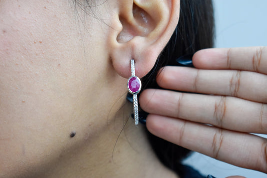 Ruby Pavé Open Hoop Earrings in 925 Silver – Designer Everyday Gemstone Jewelry