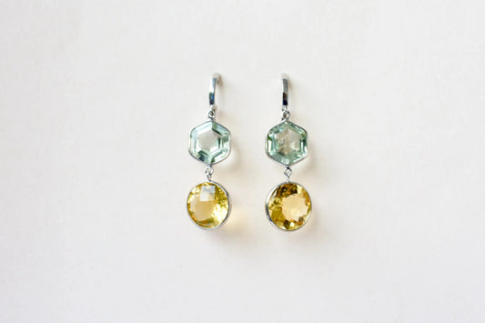Citrine Green Amethyst Two-Stone Drop Earrings in 925 Silver – Multi Gemstone Jewelry