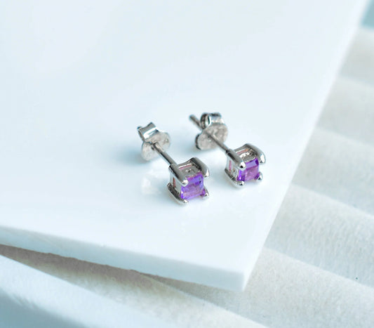 Amethyst Cluster Stud Earrings in 925 Silver – Delicate Everyday Gemstone Jewelry