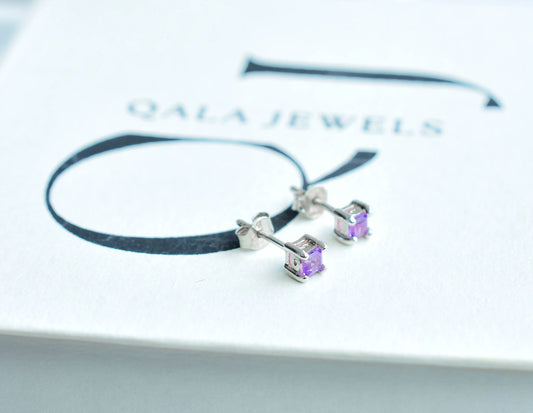 Amethyst Cluster Stud Earrings in 925 Silver – Delicate Everyday Gemstone Jewelry