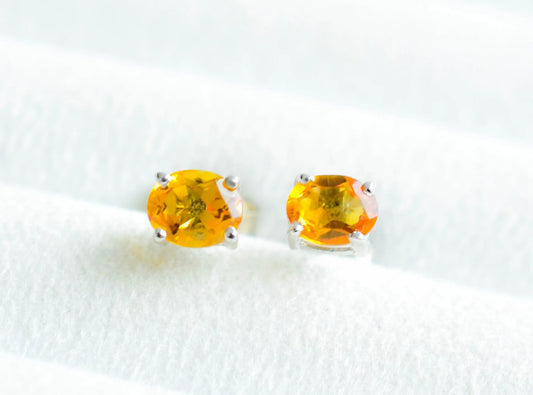 Square-Cut Citrine Stud Earrings in 925 Silver – Everyday Statement Gemstone Jewelry