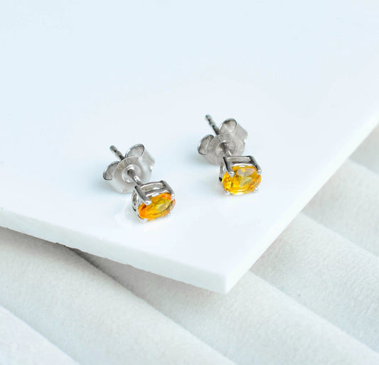 Square-Cut Citrine Stud Earrings in 925 Silver – Everyday Statement Gemstone Jewelry