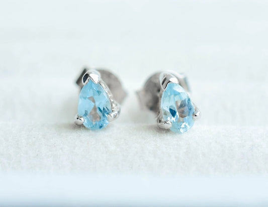 Square-Cut Blue Topaz Stud Earrings in 925 Silver – Everyday Fine Gemstone Jewelry