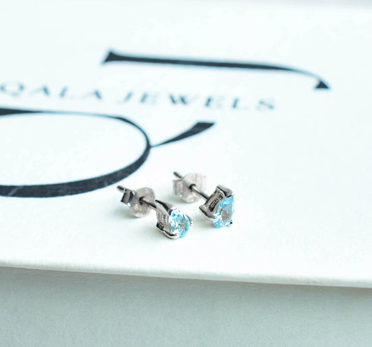 Square-Cut Blue Topaz Stud Earrings in 925 Silver – Everyday Fine Gemstone Jewelry