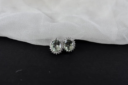Green Amethyst Halo Stud Earrings in 925 Silver – Everyday Gemstone Jewelry