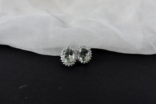 Green Amethyst Halo Stud Earrings in 925 Silver – Everyday Gemstone Jewelry