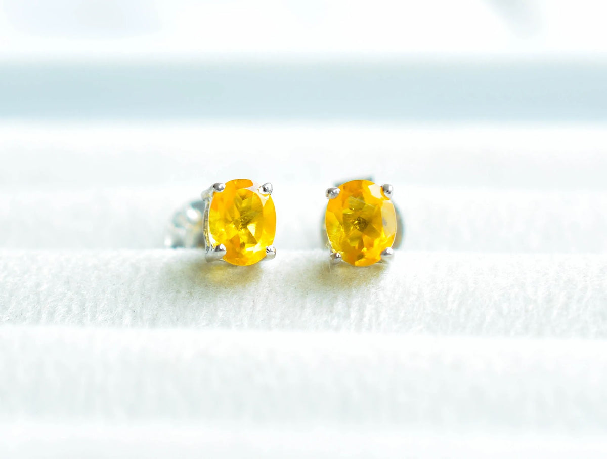 925 Silver Citrine Square Stud Earrings – Modern Solitaire Gemstone Jewelry
