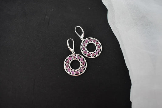 Ruby Wreath Drop Earrings in 925 Silver – Handmade Open Circle Statement Jewelry