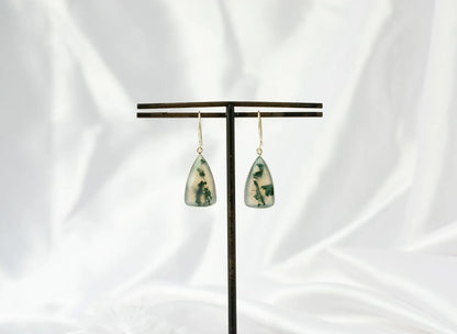Moss Agate Drop Earrings in 925 Silver – Handmade Nature-Inspired Gemstone Jewelry