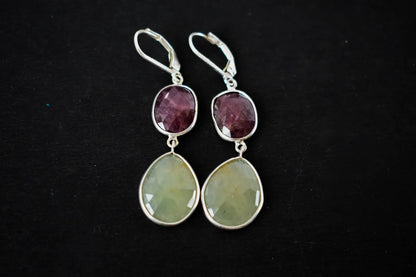 Two-Stone Sapphire Drop Earrings in 925 Silver – Designer Multi Gemstone Jewelry