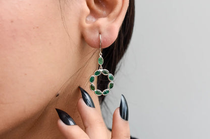 Emerald Wreath Drop Earrings in 925 Silver – Designer Open Circle Gemstone Jewelry