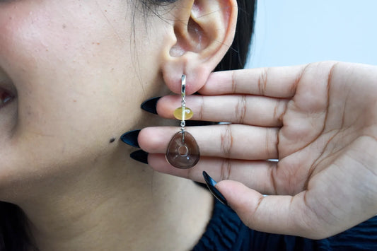 Smoky Quartz Lemon Quartz Drop Earrings in 925 Silver – Handmade Everyday Jewelry