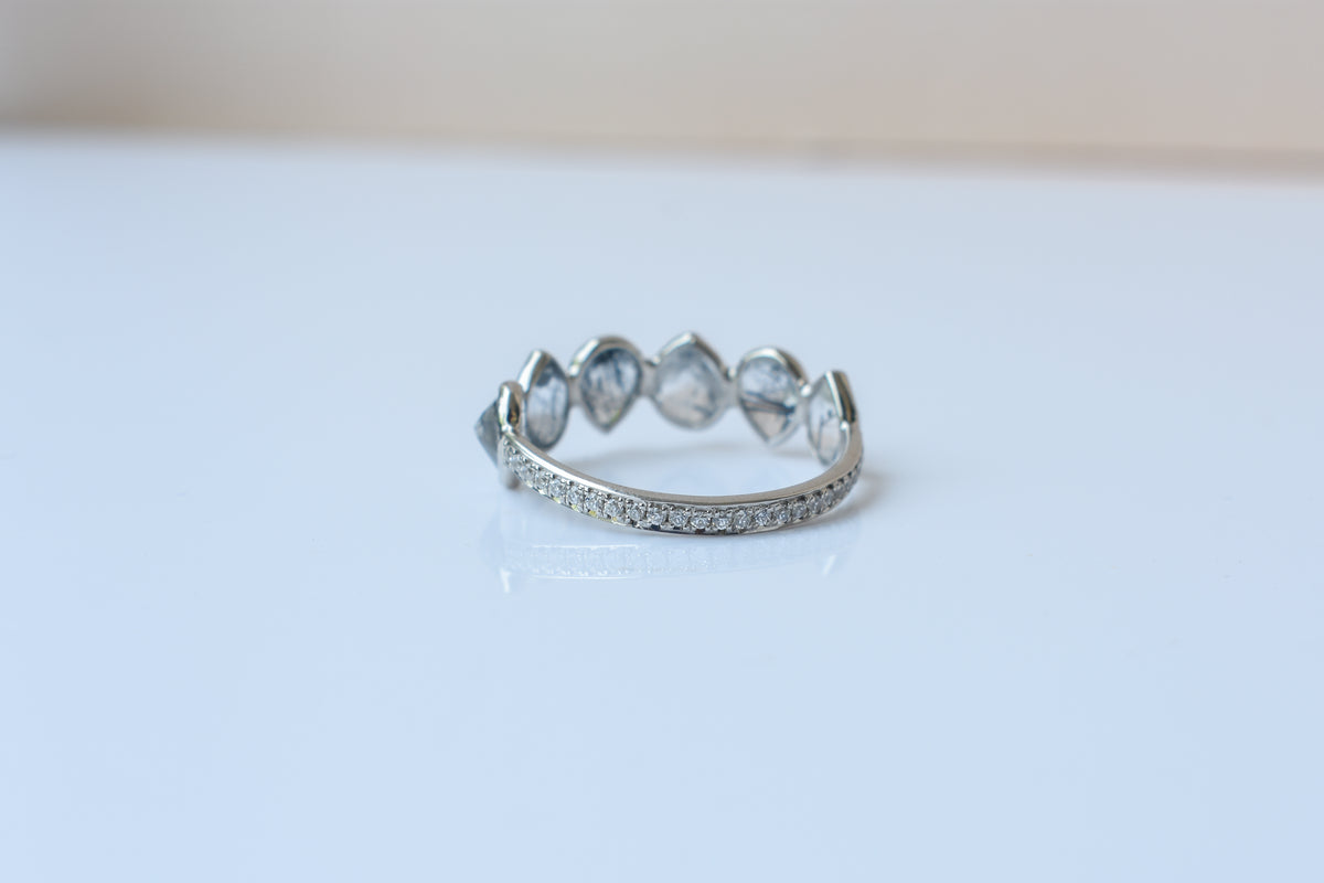 Rutilated quartz eternity band ring in 925 silver