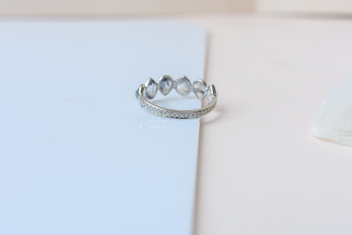 Rutilated quartz eternity band ring in 925 silver