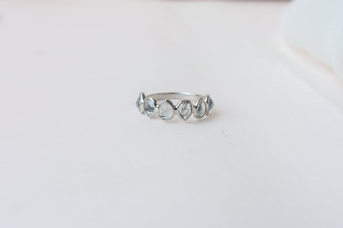 Rutilated quartz eternity band ring in 925 silver
